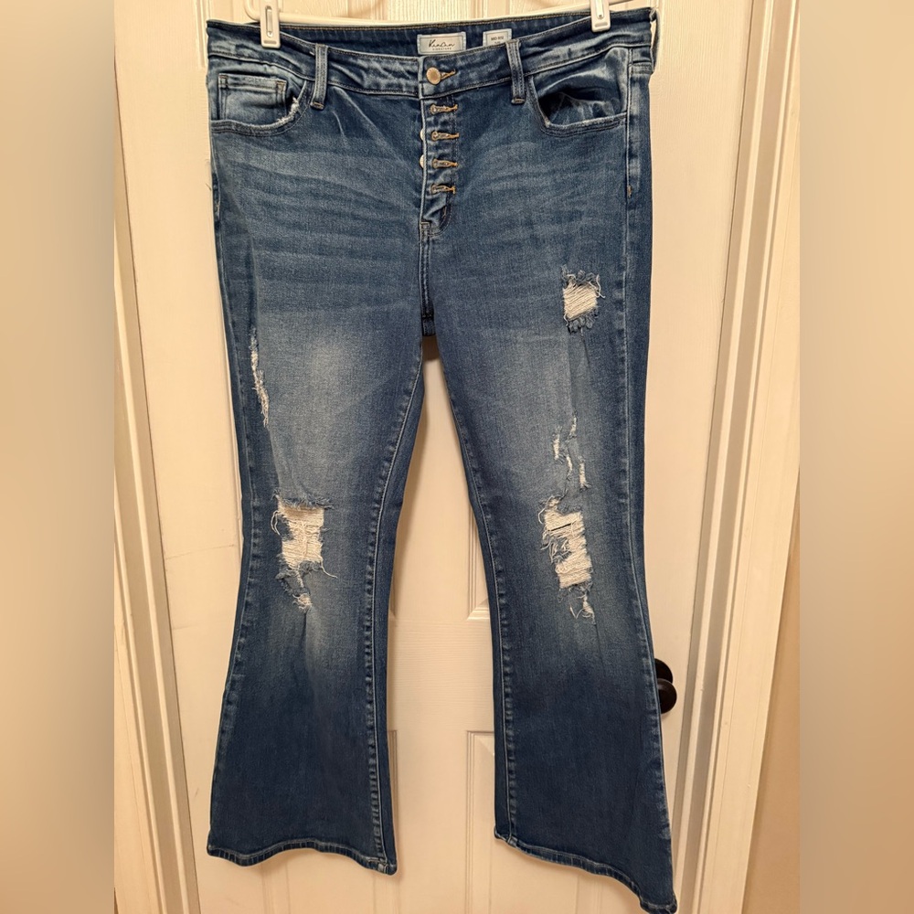 KanCan Blue Distressed Flare Jeans